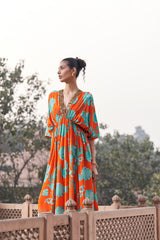 Orange Moroccan Neck Sequin Kaftan