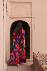 Red & Blue Sequin Neck Kaftan