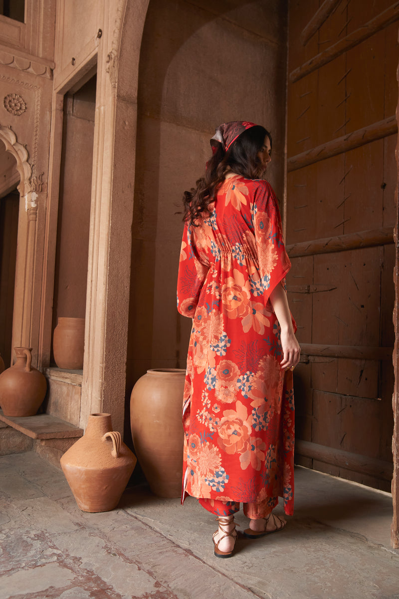 Red Moroccan Zari Yoke Kaftan