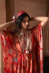 Red Moroccan Zari Yoke Kaftan