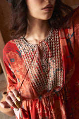 Red Moroccan Zari Yoke Kaftan