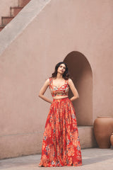 Red Moroccan Pleated Skirt Set