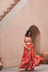 Red Moroccan Pleated Skirt Set