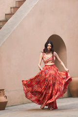 Red Moroccan Pleated Skirt Set