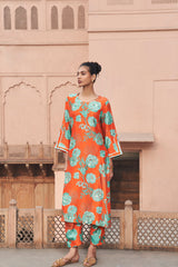 Orange Moroccan Jaal Kurta Set