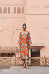 Orange Moroccan Jaal Kurta Set