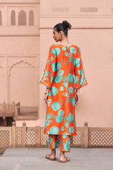 Orange Moroccan Jaal Kurta Set