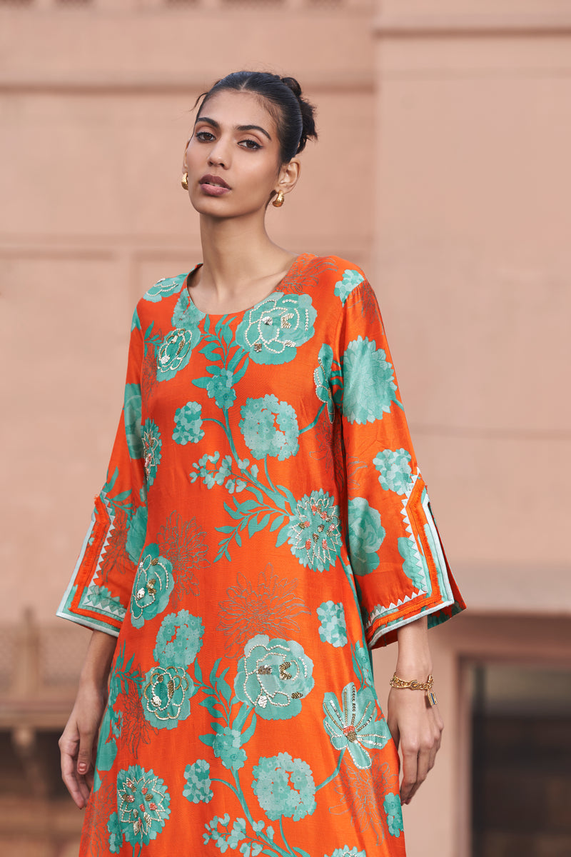 Orange Moroccan Jaal Kurta Set