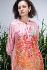 Divya Boppana in Peach Wildflower Zar Dress