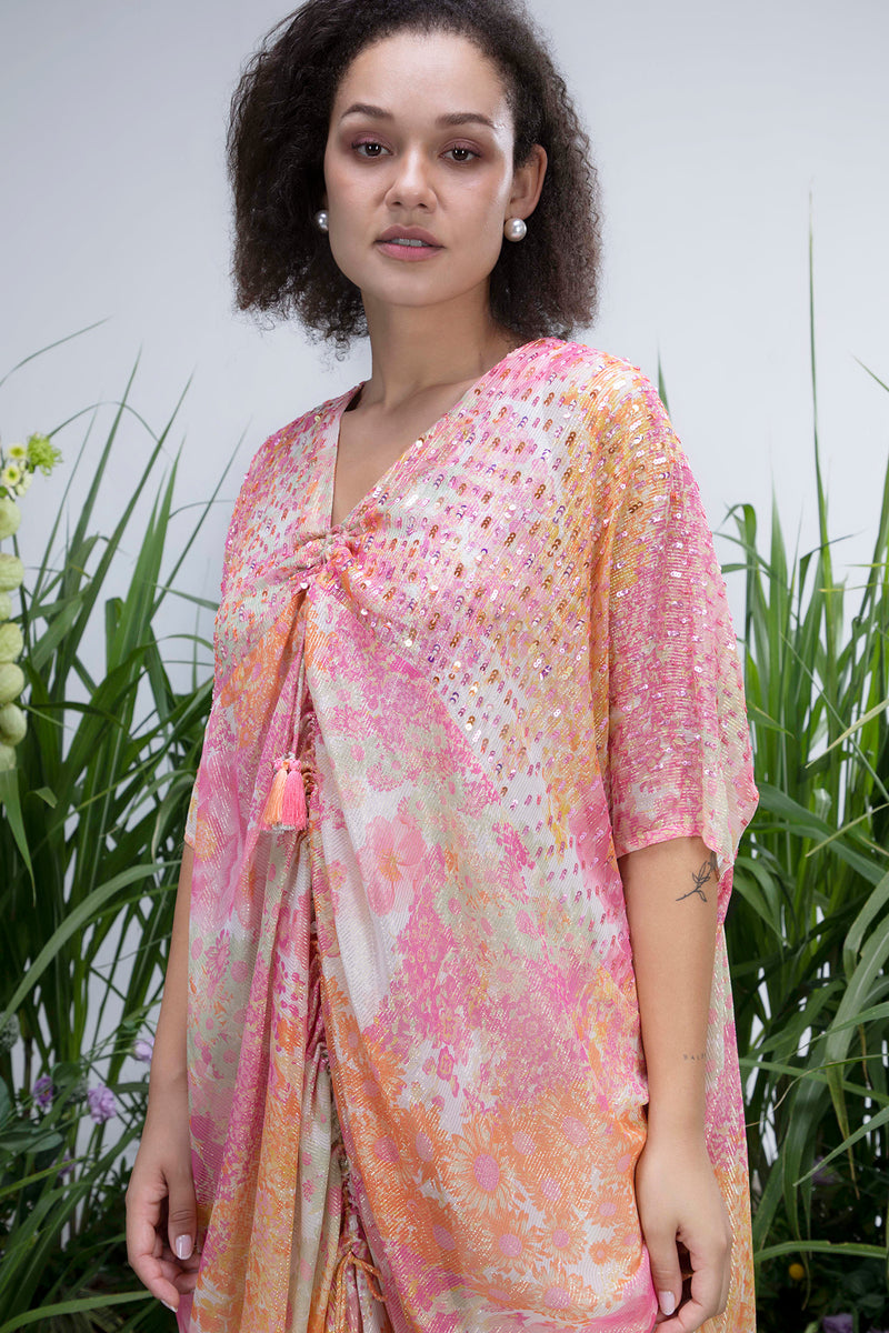 White Shimmer Wildflower Cowl Kaftan