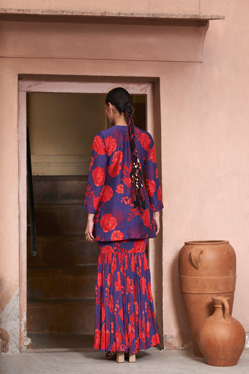 Red & Blue Moroccan Yoke Zardozi Sharara