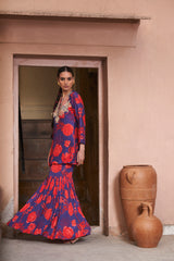 Red & Blue Moroccan Yoke Zardozi Sharara