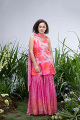 Pink Wildflower Spagetti Sharara Set