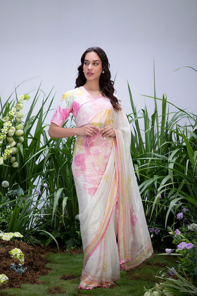 Wildflower White Shimmer Saree