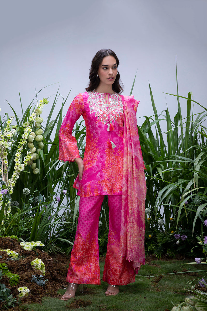 Pink Wildflower Yoke Zardozi Sharara Set