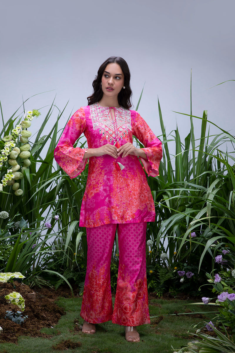 Pink Wildflower Yoke Zardozi Sharara Set