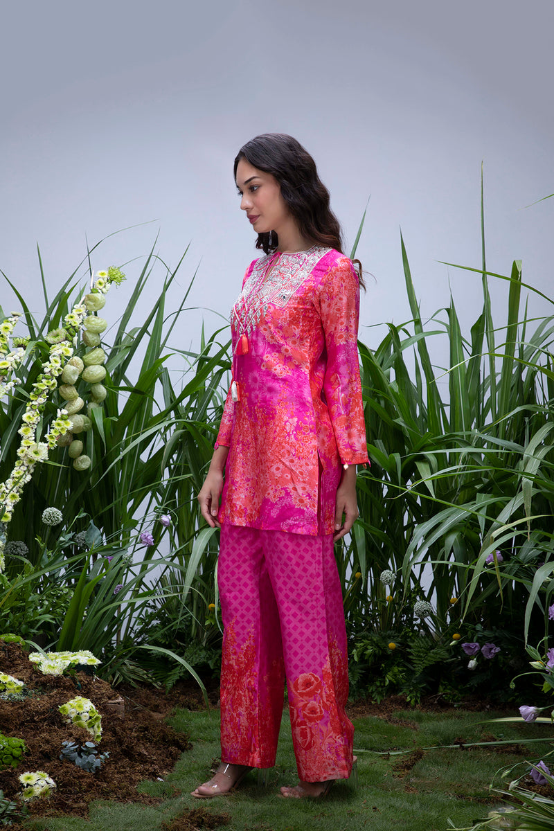 Pink Wildflower Yoke Zardozi Sharara Set