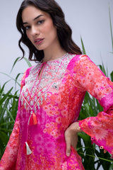 Pink Wildflower Yoke Zardozi Sharara Set