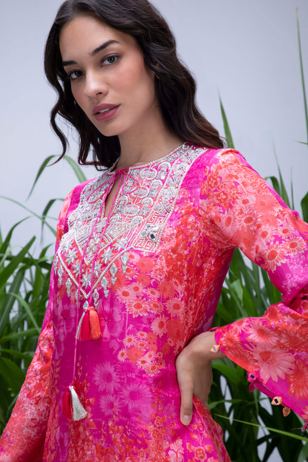 Pink Wildflower Yoke Zardozi Sharara Set