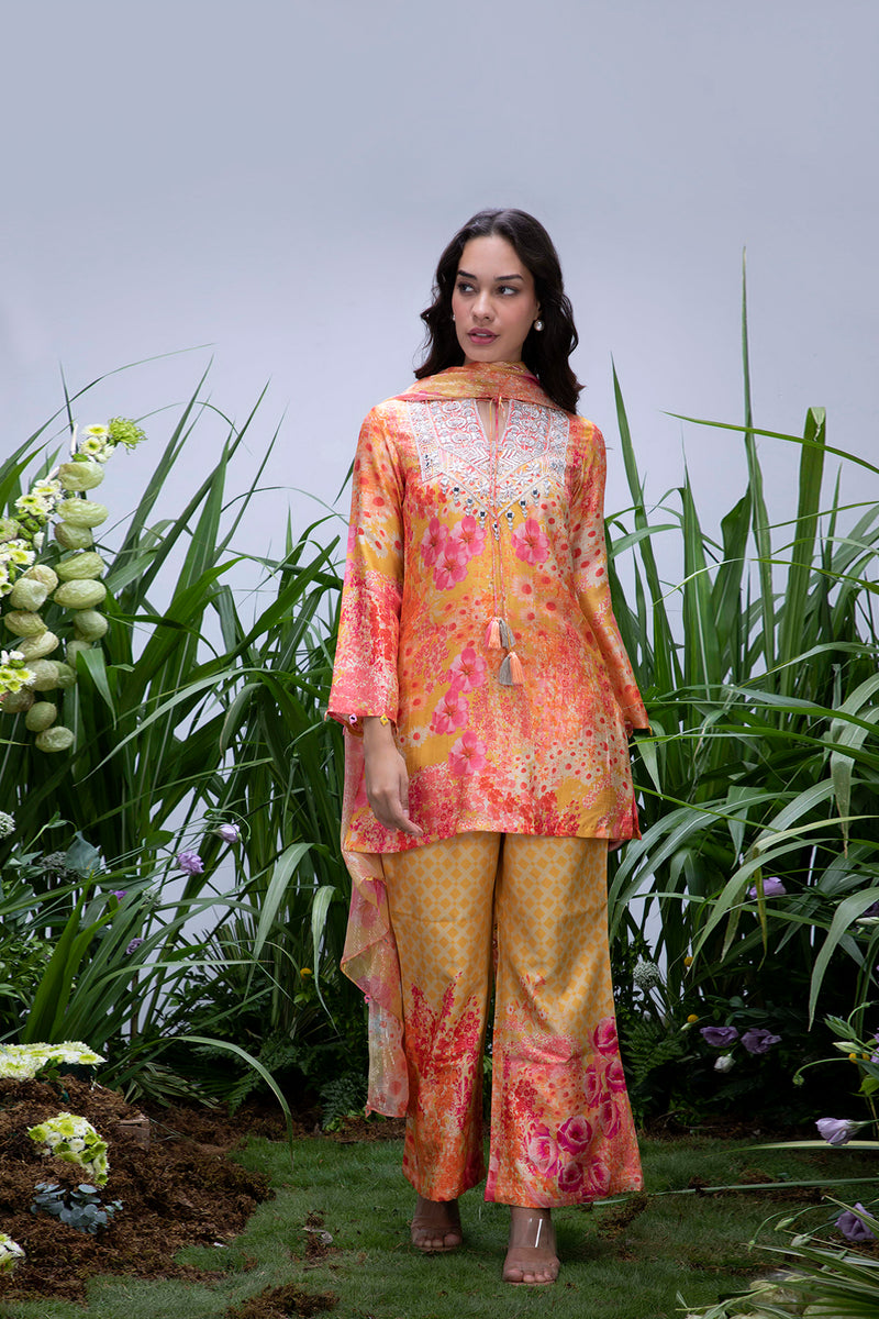 Yellow Wildflower Yoke Zardozi Sharara Set