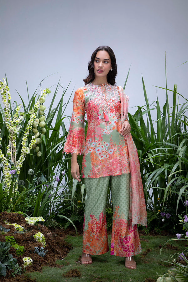 Green Wildflower Yoke Zardozi Sharara Set