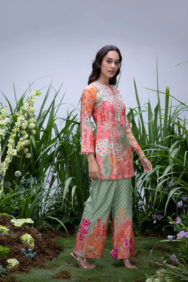 Green Wildflower Yoke Zardozi Sharara Set