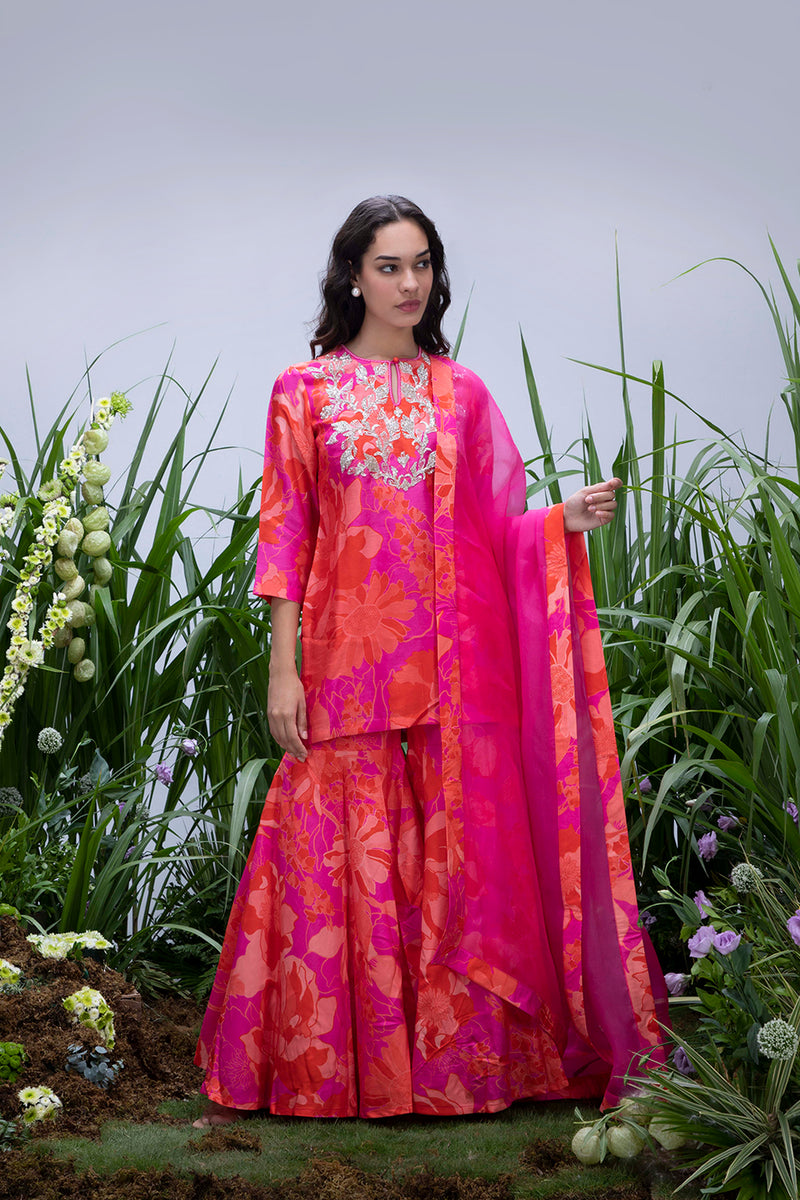 Pink Wildflower Flared Sharara Set