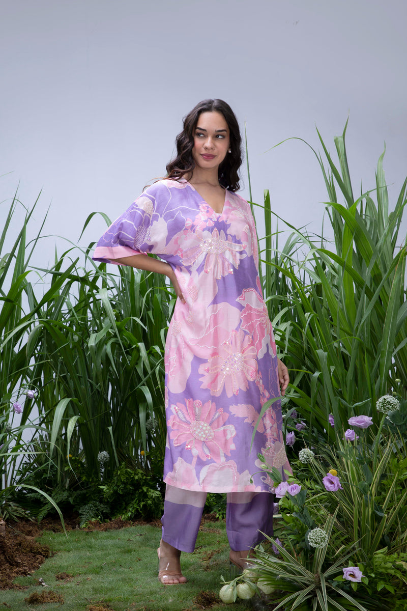 Purple Wildflower Oversize Kurta set