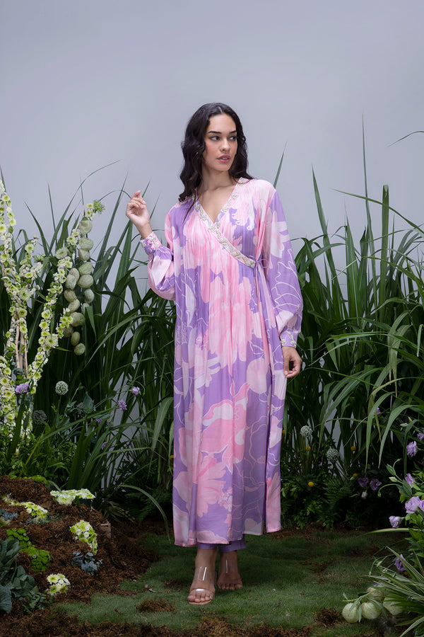 Purple Wildflower Angrakha Maxi with Pants