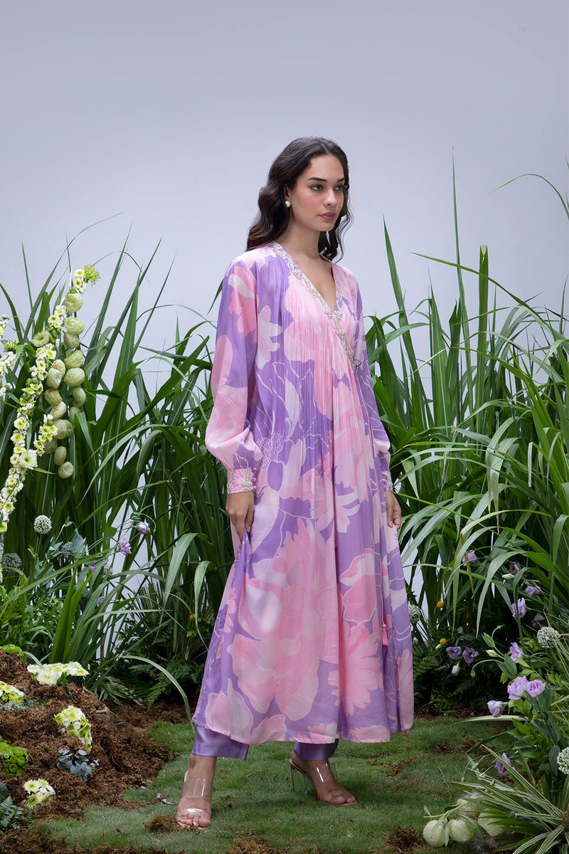 Purple Wildflower Angrakha Maxi with Pants