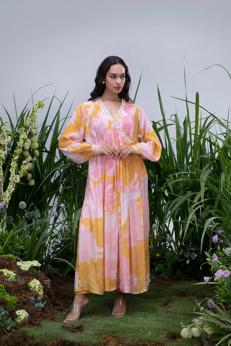 Yellow Wildflower Angrakha Maxi with Pants