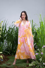 Yellow Wildflower Angrakha Maxi with Pants