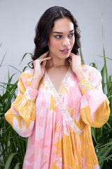 Yellow Wildflower Angrakha Maxi with Pants