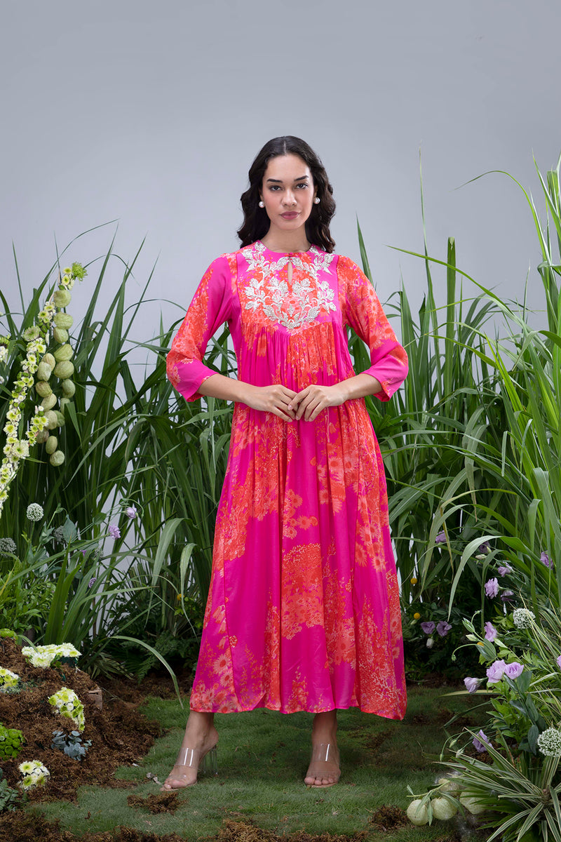 Pink Wildflower Zardozi Yoke Maxi