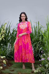 Pink Wildflower Zardozi Yoke Maxi