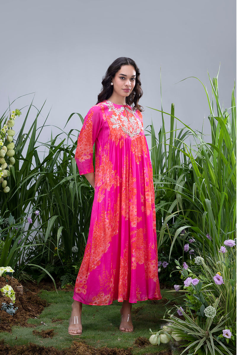 Pink Wildflower Zardozi Yoke Maxi