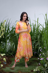 Yellow Wildflower Organza Hemline Kurta Set