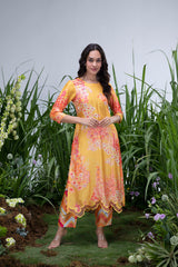 Yellow Wildflower Organza Hemline Kurta Set