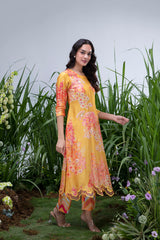 Yellow Wildflower Organza Hemline Kurta Set