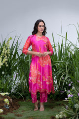 Pink Wildflower Organza Hemline Kurta Set