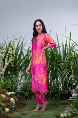 Pink Wildflower Organza Hemline Kurta Set