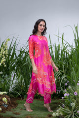 Pink Wildflower Organza Hemline Kurta Set