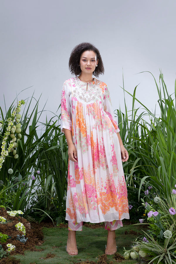 White Wildflower Zardozi Yoke Maxi