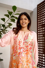 Divya Boppana in Peach Wildflower Zar Dress