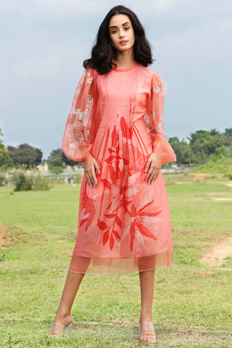 Orange Pleated Dress