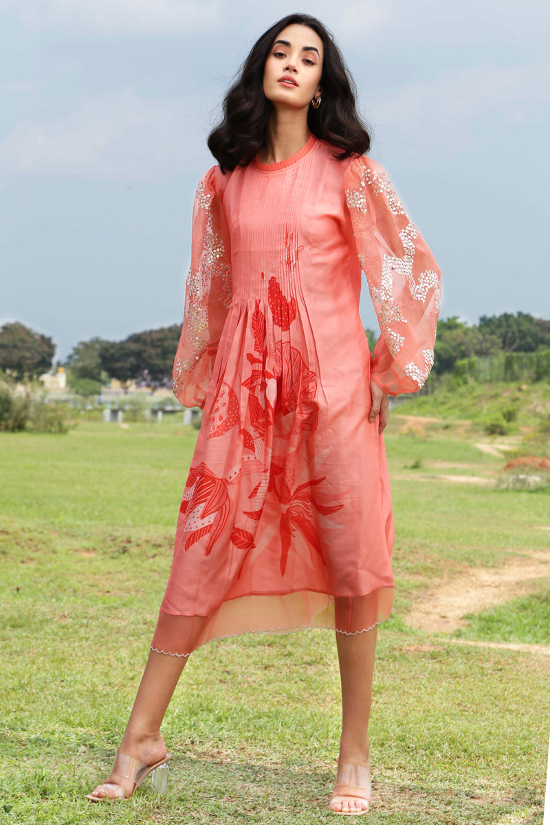 Orange Pleated Dress