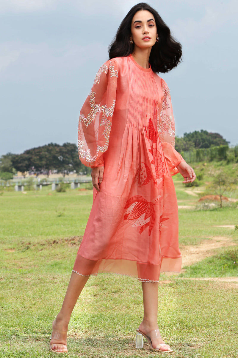 Orange Pleated Dress